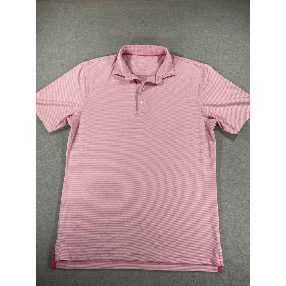 johnnie-O Mens Pink White Striped Performance Golf Polo Shirt Size M UPF 50 2513